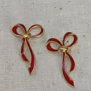 Vintage Avon Red and Gold Bow Earrings